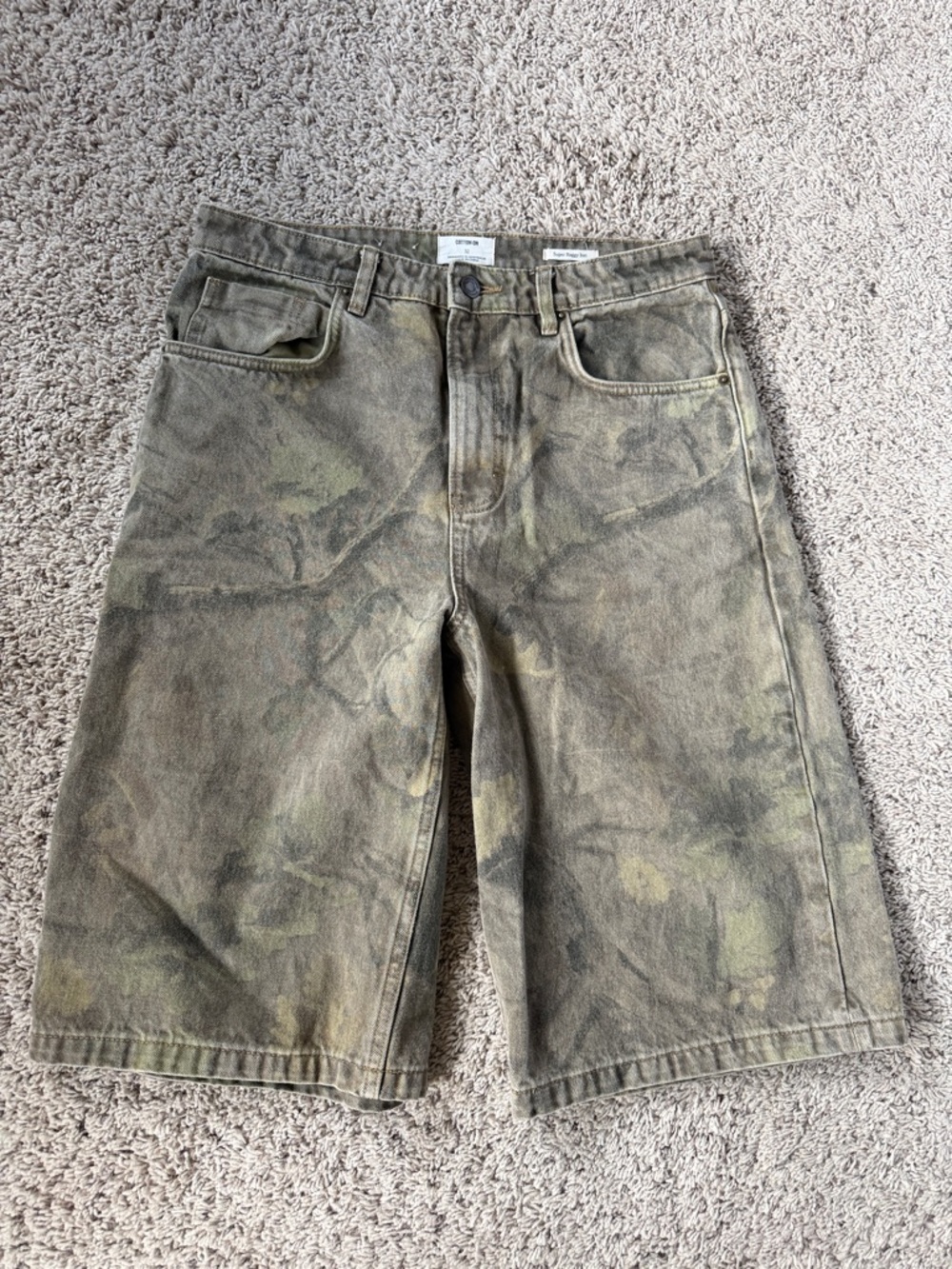 Cotton On Men's Super Baggy Camo Denim Shorts